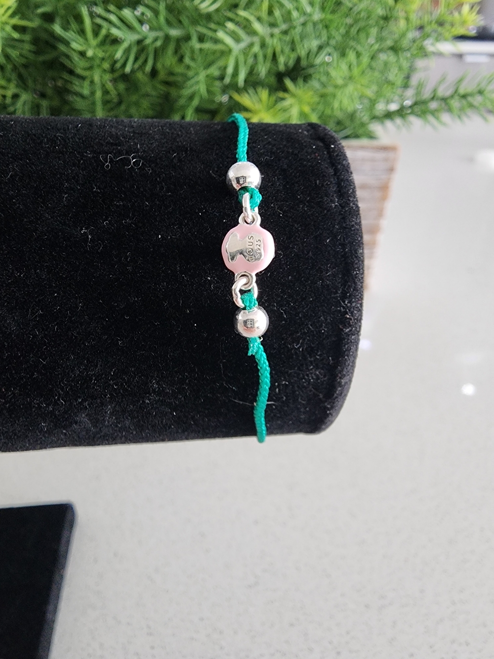 Tous Green Cord Bracelet with Silver Beads